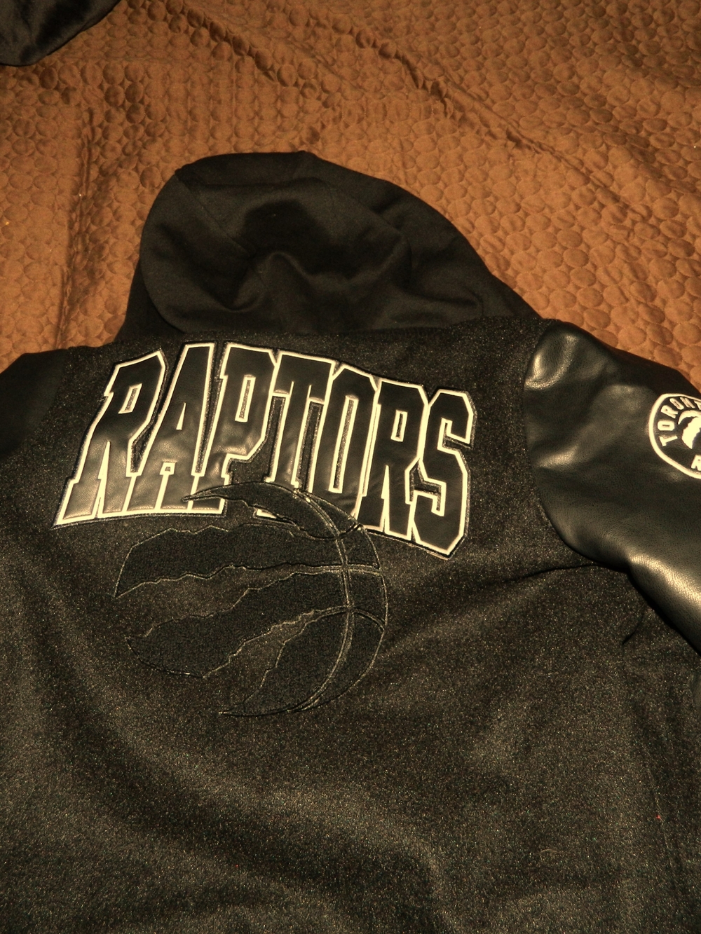 (Kids) Black Hooded Toronto Raptors varsity jacket